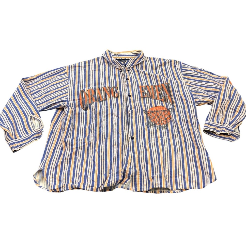 Vintage Esleep Shirt Mens XL Blue Orange Striped Syracuse Orange‎ Basketball